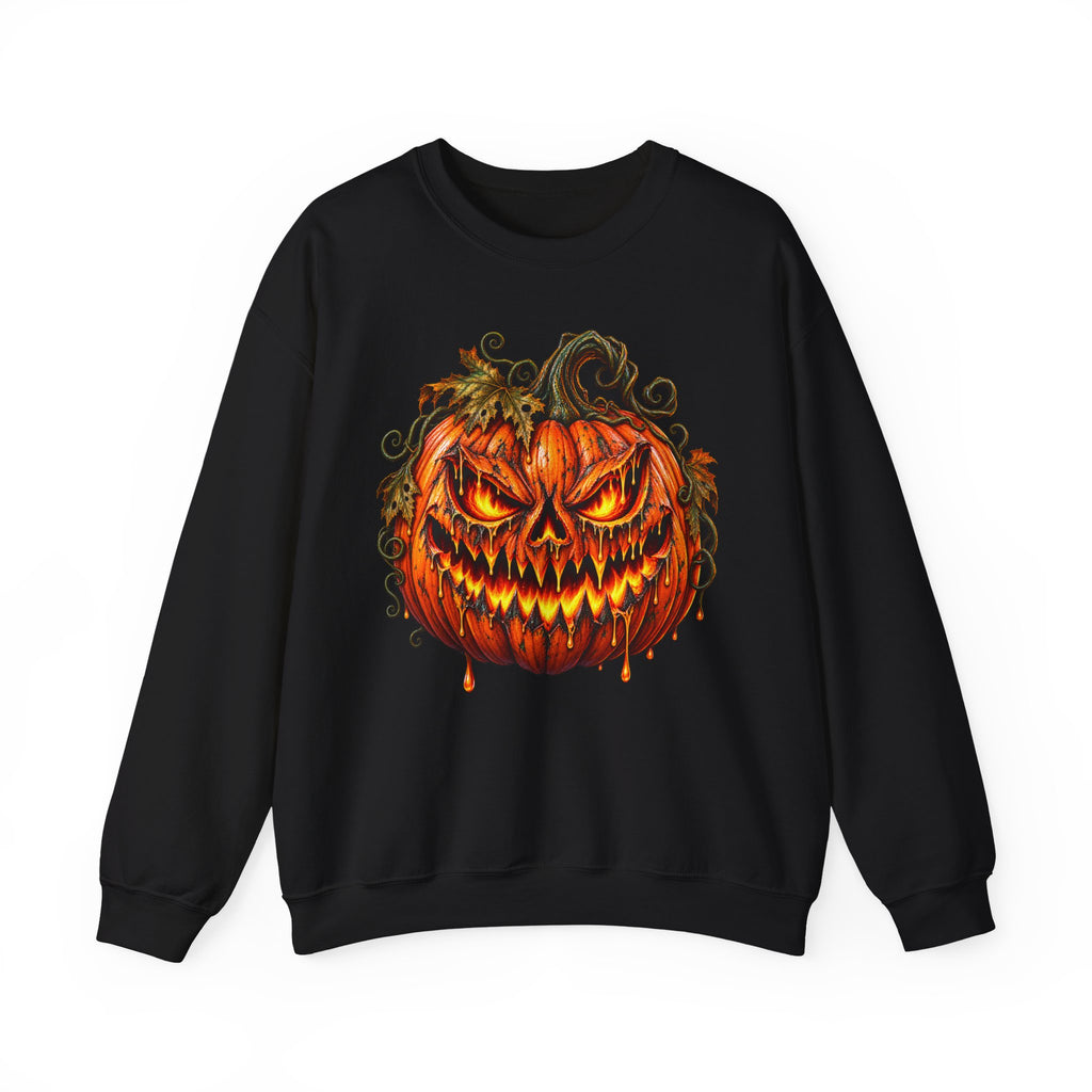 Halloween Pumpkin Crewneck Sweatshirt — Scary Jack-O'-Lantern Graphic