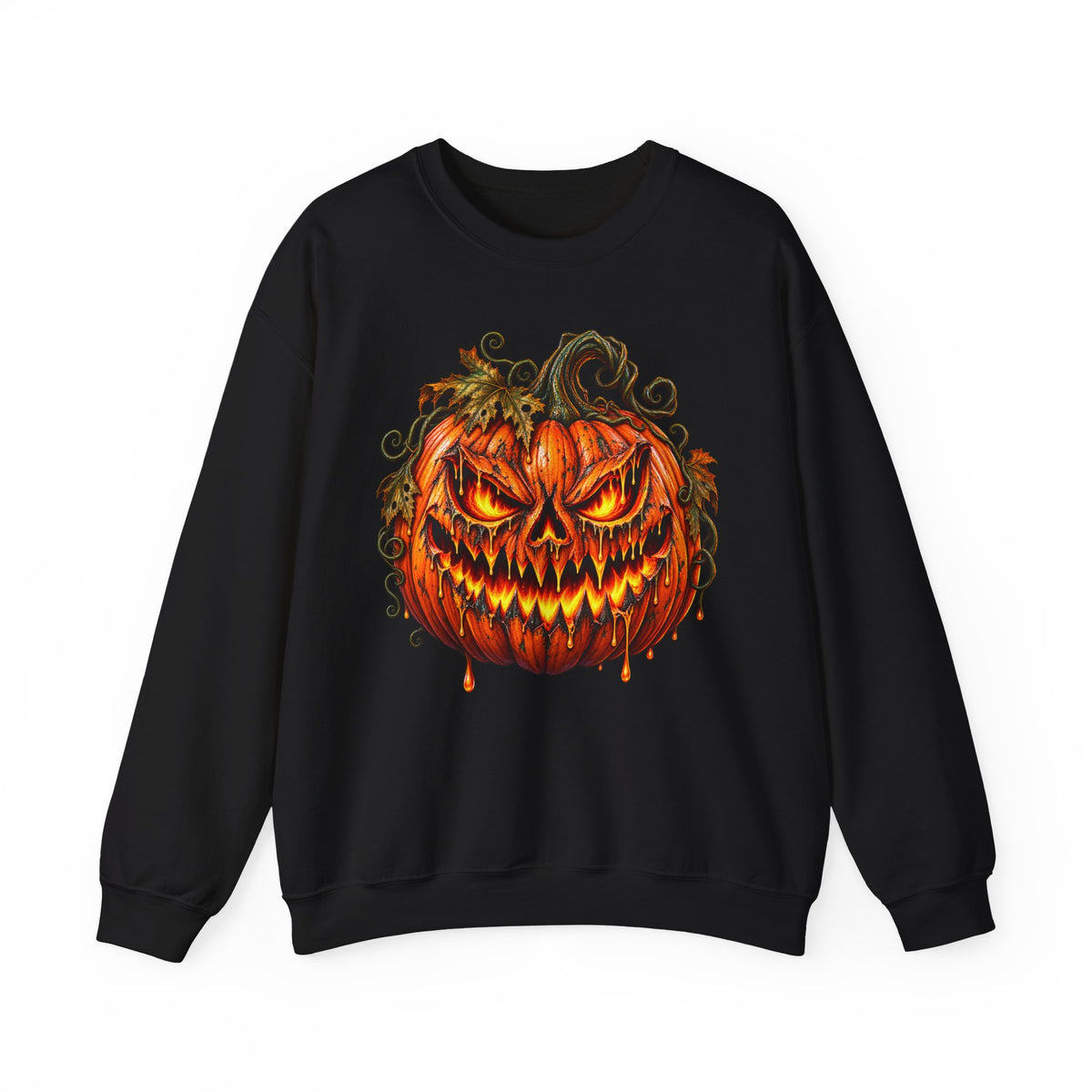 Halloween Pumpkin Crewneck Sweatshirt — Scary Jack-O'-Lantern Graphic