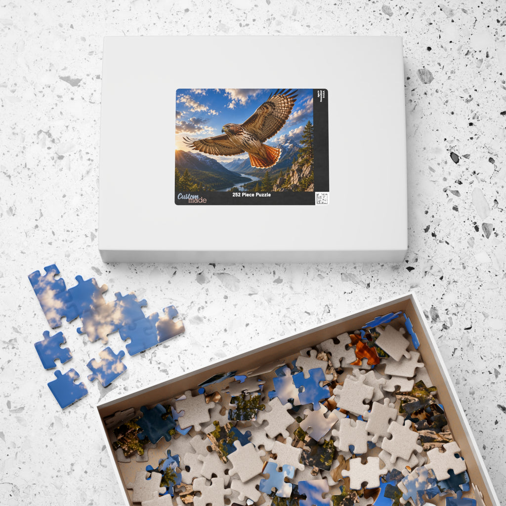 Red-Tailed Hawk Scenic Jigsaw Puzzle — Mountain Lake Nature Puzzle (110/252/520/1014 pcs)