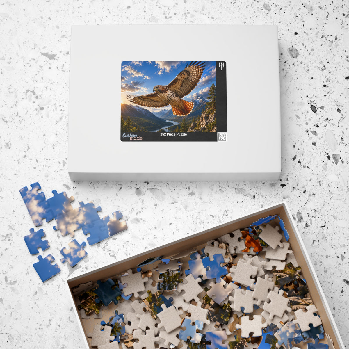 Red-Tailed Hawk Scenic Jigsaw Puzzle — Mountain Lake Nature Puzzle (110/252/520/1014 pcs)