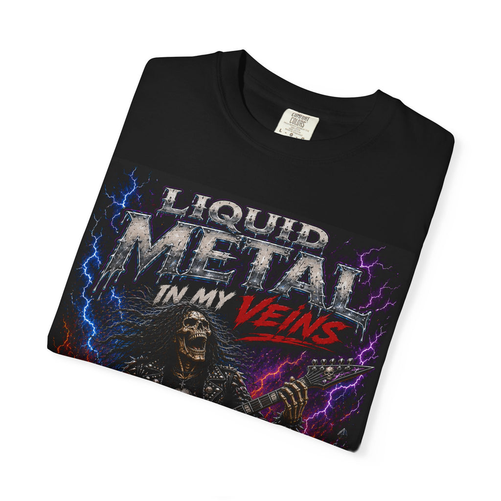 Liquid Metal Guitar Skeleton T-shirt | Heavy Metal Rock Tee