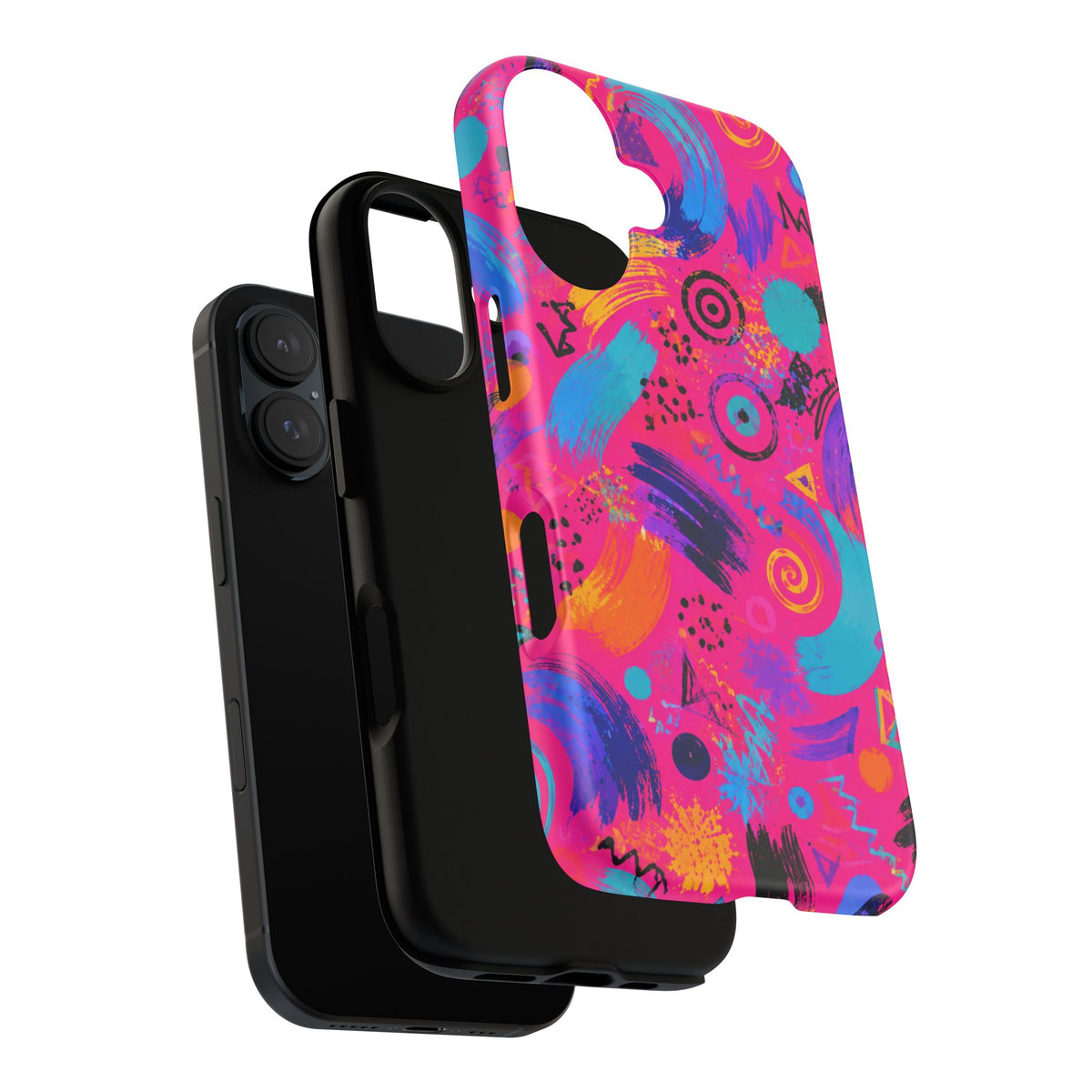 Neon Retro Abstract Tough Phone Case — 80s Brushstroke Pattern