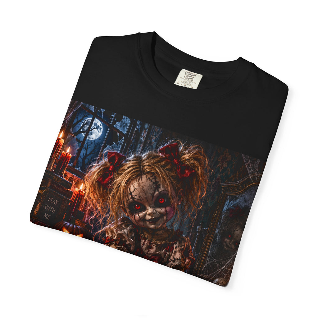 Horror Doll T-Shirt — Creepy Halloween Pumpkin Doll Graphic Tee