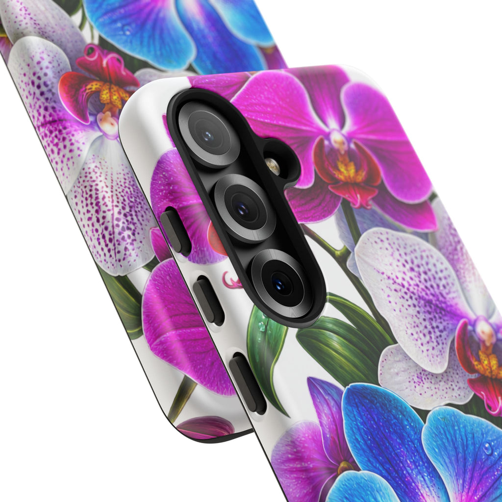 Orchid Floral Tough Phone Case – Vibrant Blue & Pink Orchid Protective Cover