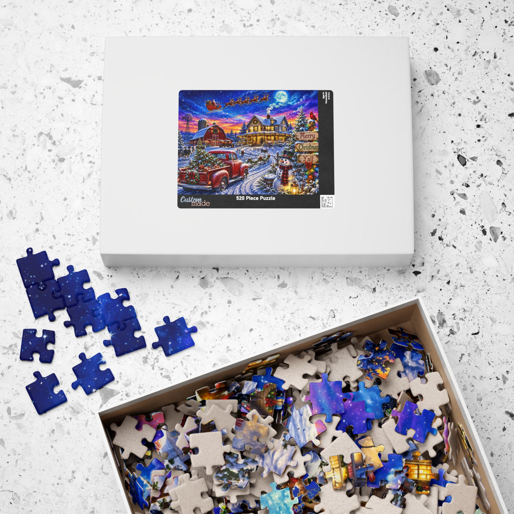 Christmas Country Scene Puzzle — 'Merry Christmas Y'all' Holiday Jigsaw (110–1014 pcs)