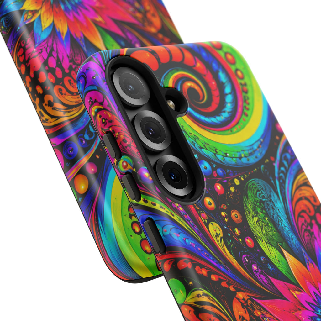 Psychedelic Floral Phone Case — Vibrant Swirl Tough Protective Cover