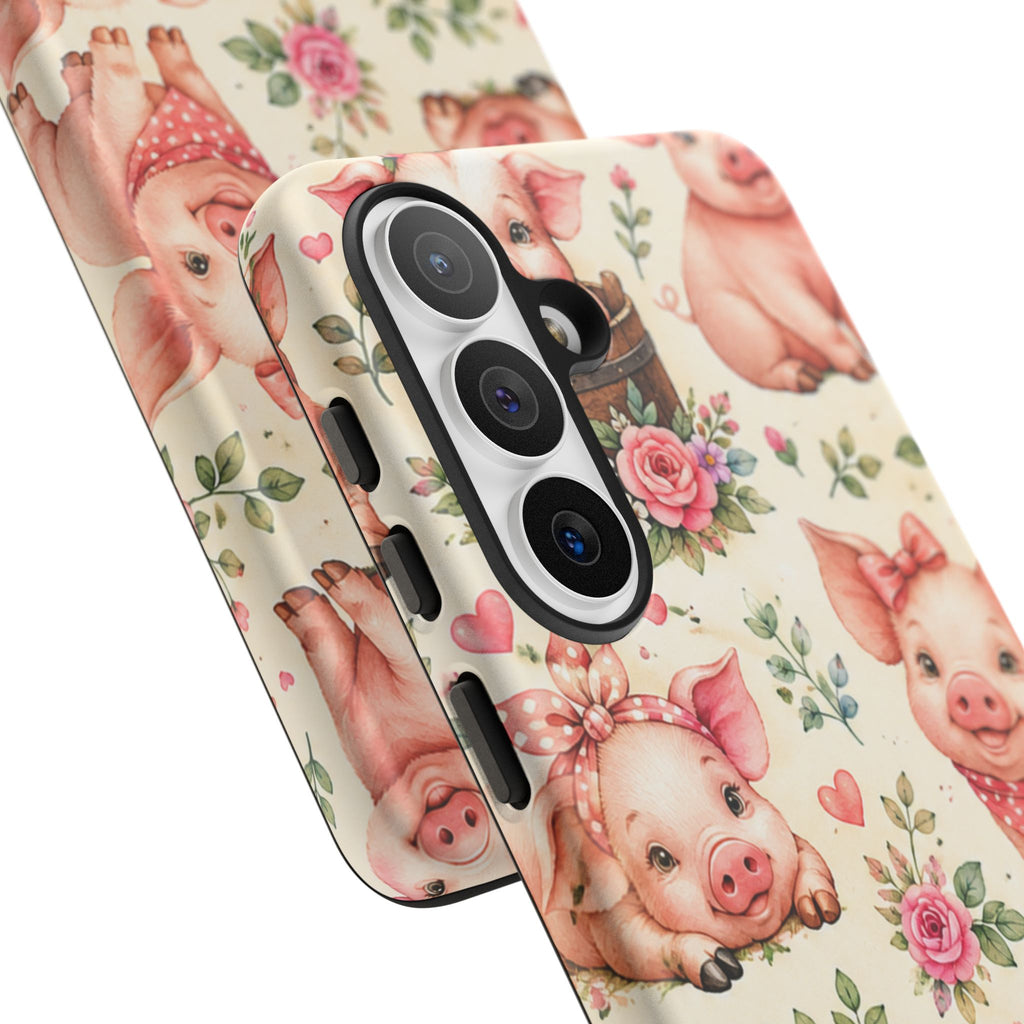 Cute Pink Piglet Phone Case — Vintage Floral Farm Animal iPhone Cover