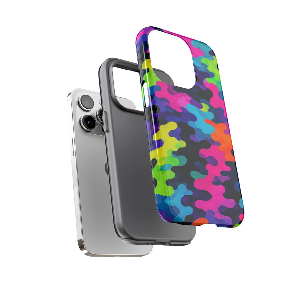 Neon Camo Tough Phone Case — Bright Rainbow Protective iPhone Cover