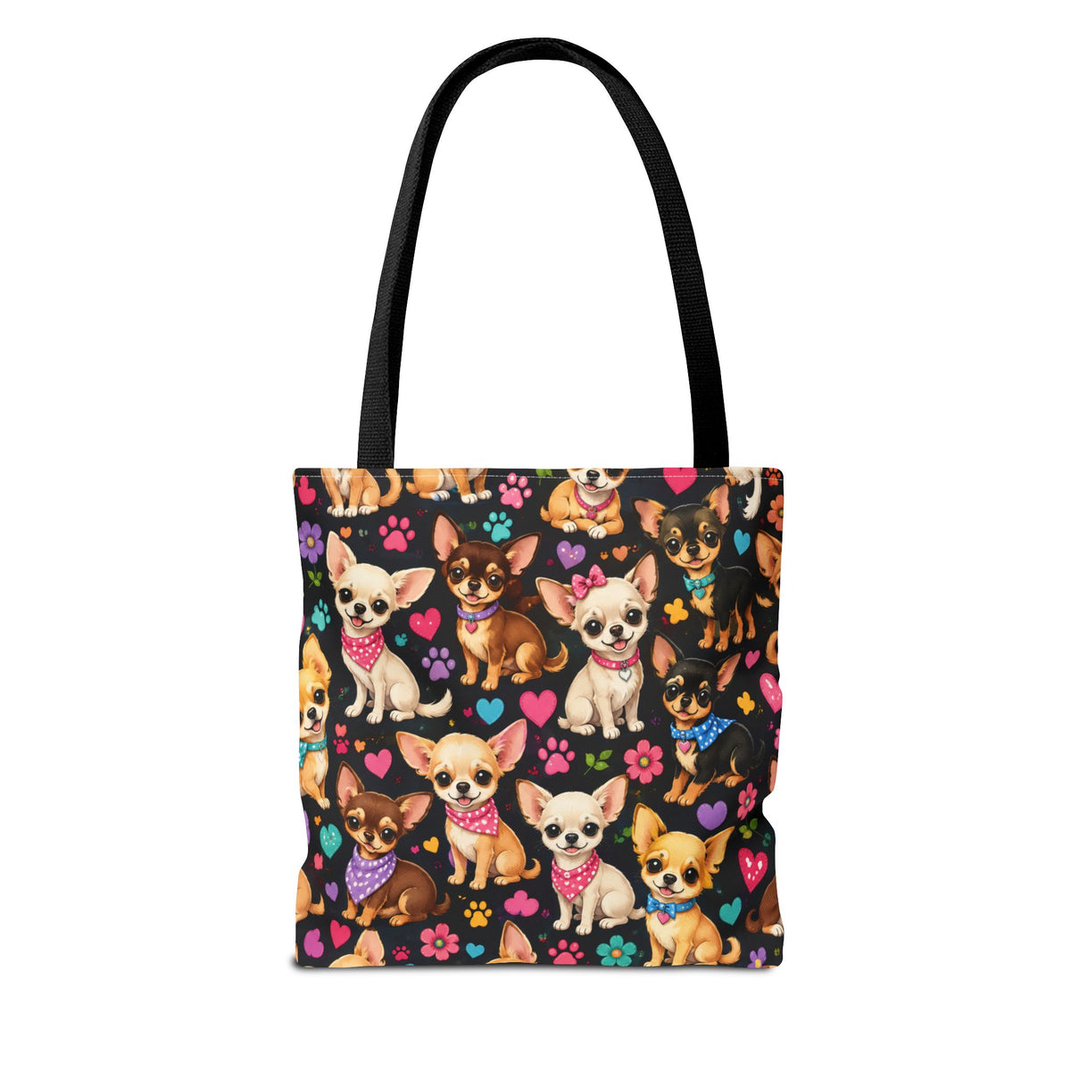 Cute Chihuahua Pattern Tote Bag | Small Dogs Hearts Pawprints