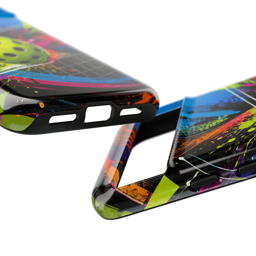 Pickleball Phone Case – Neon Paddle & Ball Splash Tough Case