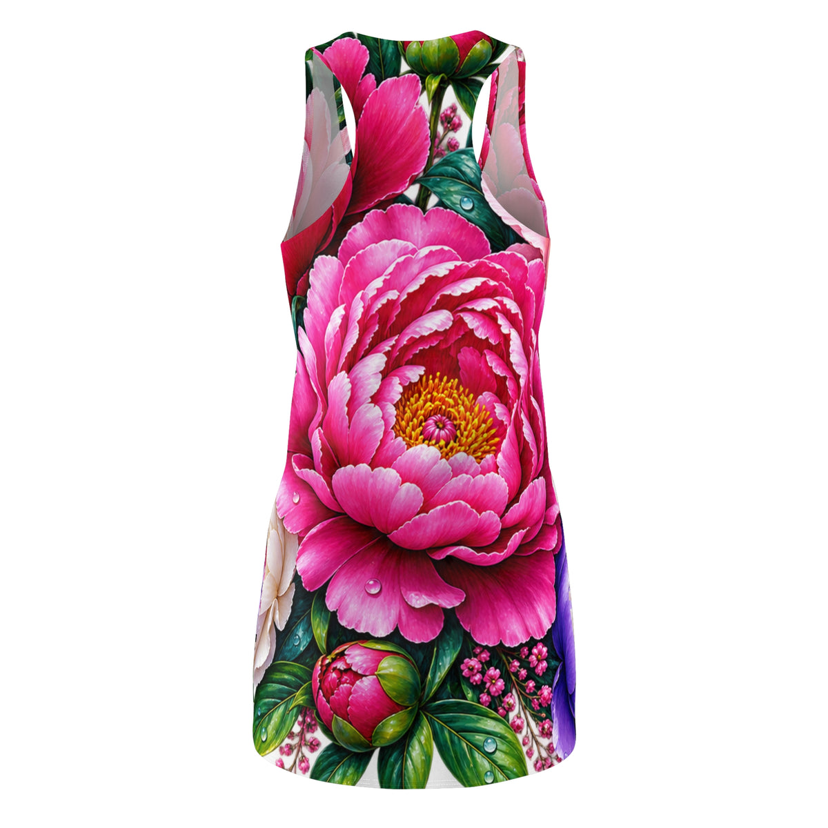Floral Peony Racerback Dress — Vibrant All-Over Print