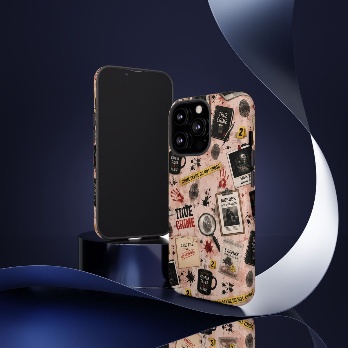 True Crime Pattern Phone Case – Detective Evidence, Crime Scene Tape & 'True Crime' Design