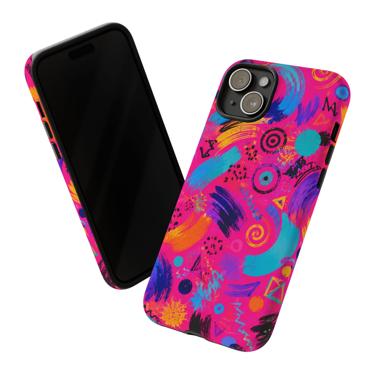 Neon Retro Abstract Tough Phone Case — 80s Brushstroke Pattern
