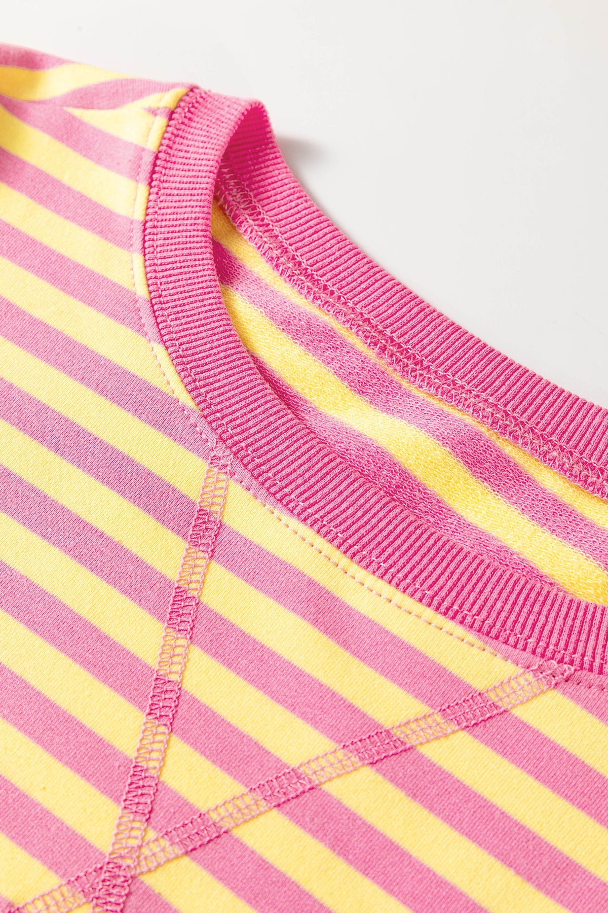 Stripe Colorblock Trim Long Sleeve Top & Shorts Set