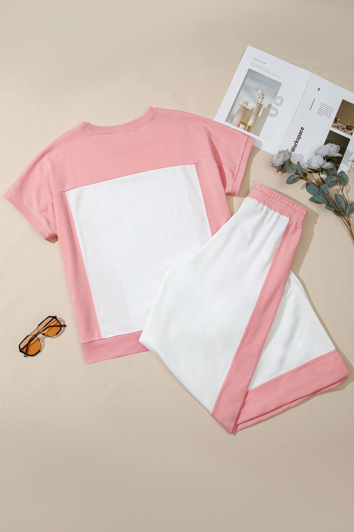 Colorblock Patchwork Tee & Drawstring Pant Set
