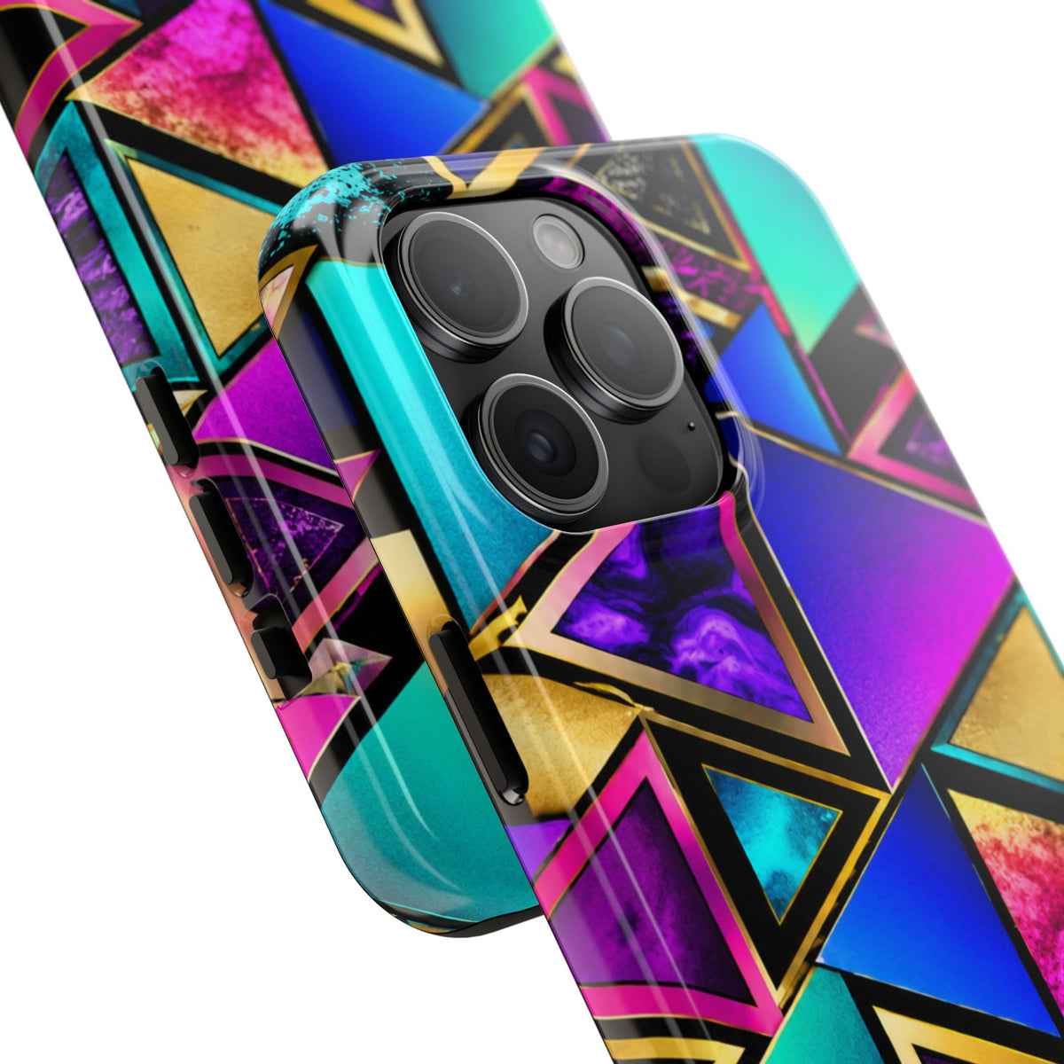 Geometric Neon Triangles Tough Phone Case