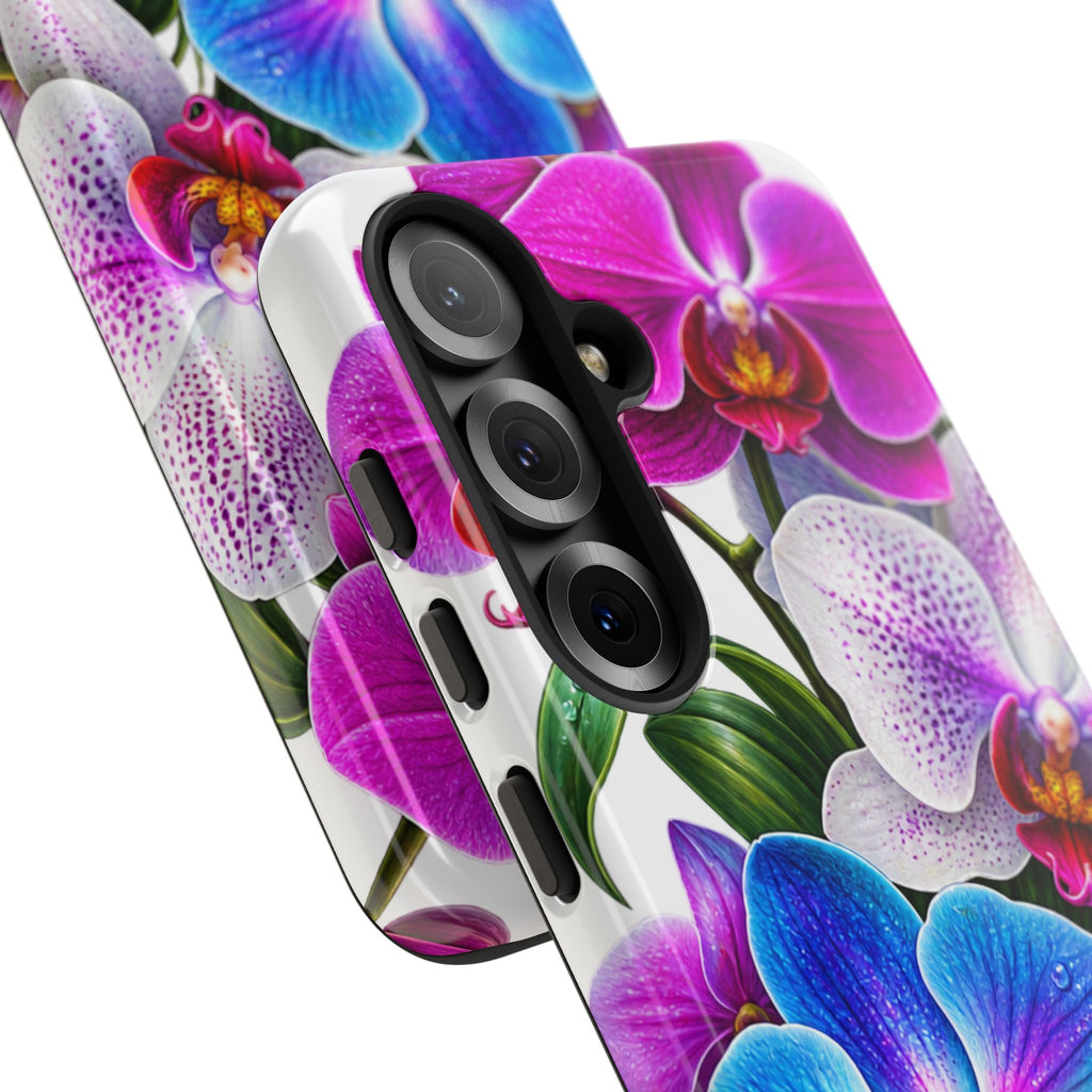 Orchid Floral Tough Phone Case – Vibrant Blue & Pink Orchid Protective Cover