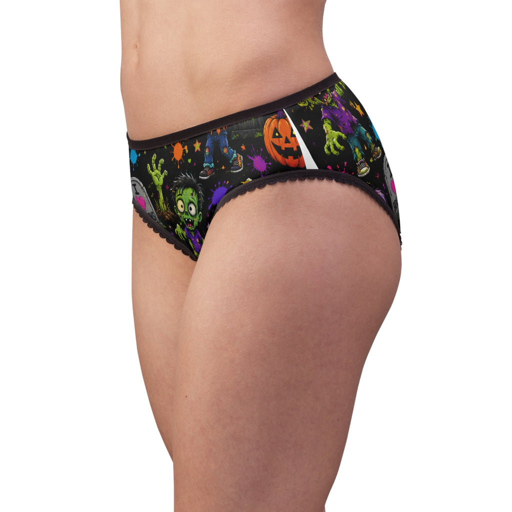 Zombie Halloween Women's Briefs — Cute Cartoon Zombies "I  Brains" Print