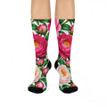Floral Peony Crew Socks — Cushioned Pink & White Bloom Socks