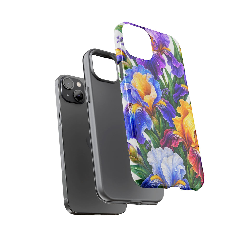 Floral Iris Tough Phone Case — Colorful Watercolor Iris Protective Cover
