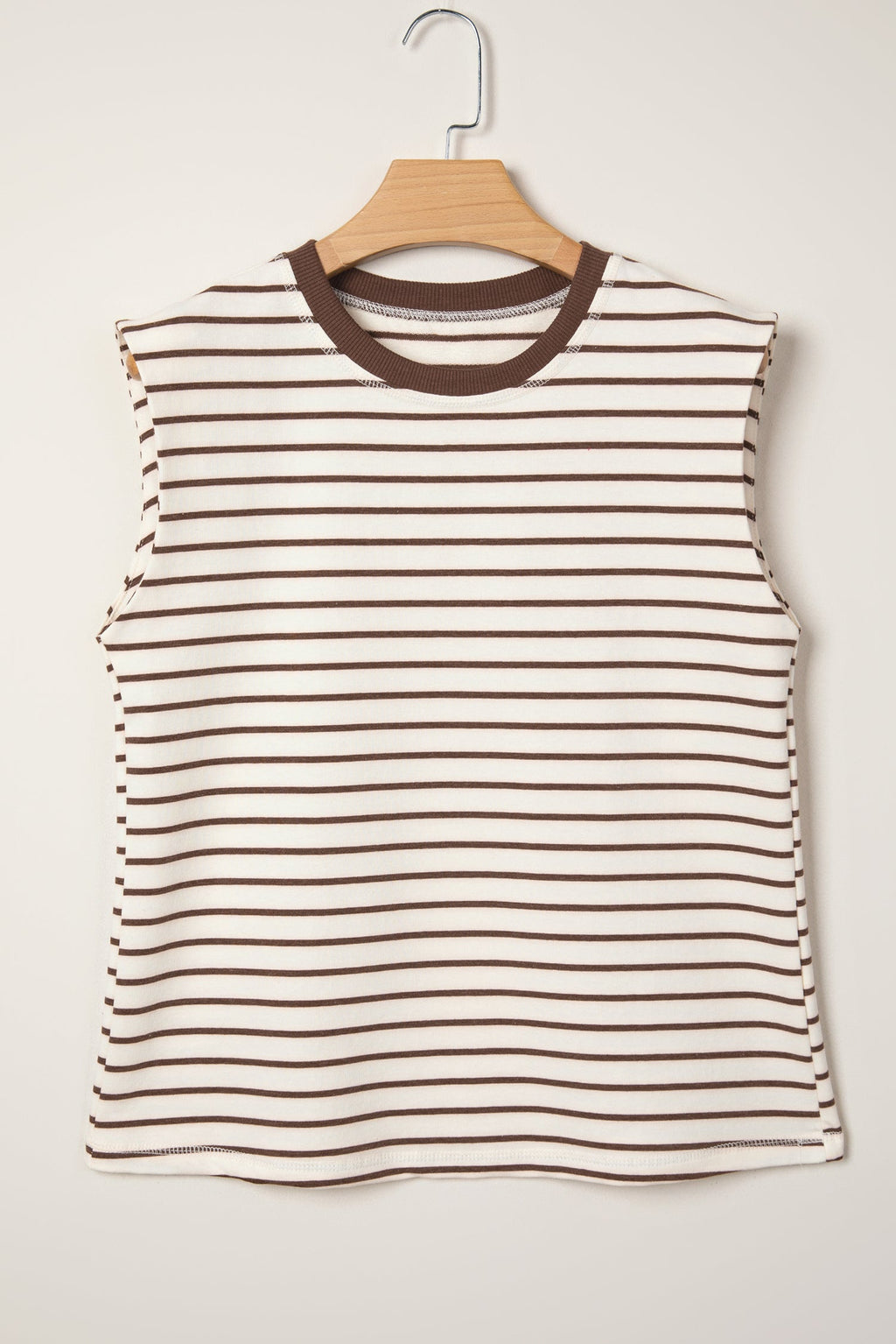 Stripe Ribbed Trim Round Neck Tank Top