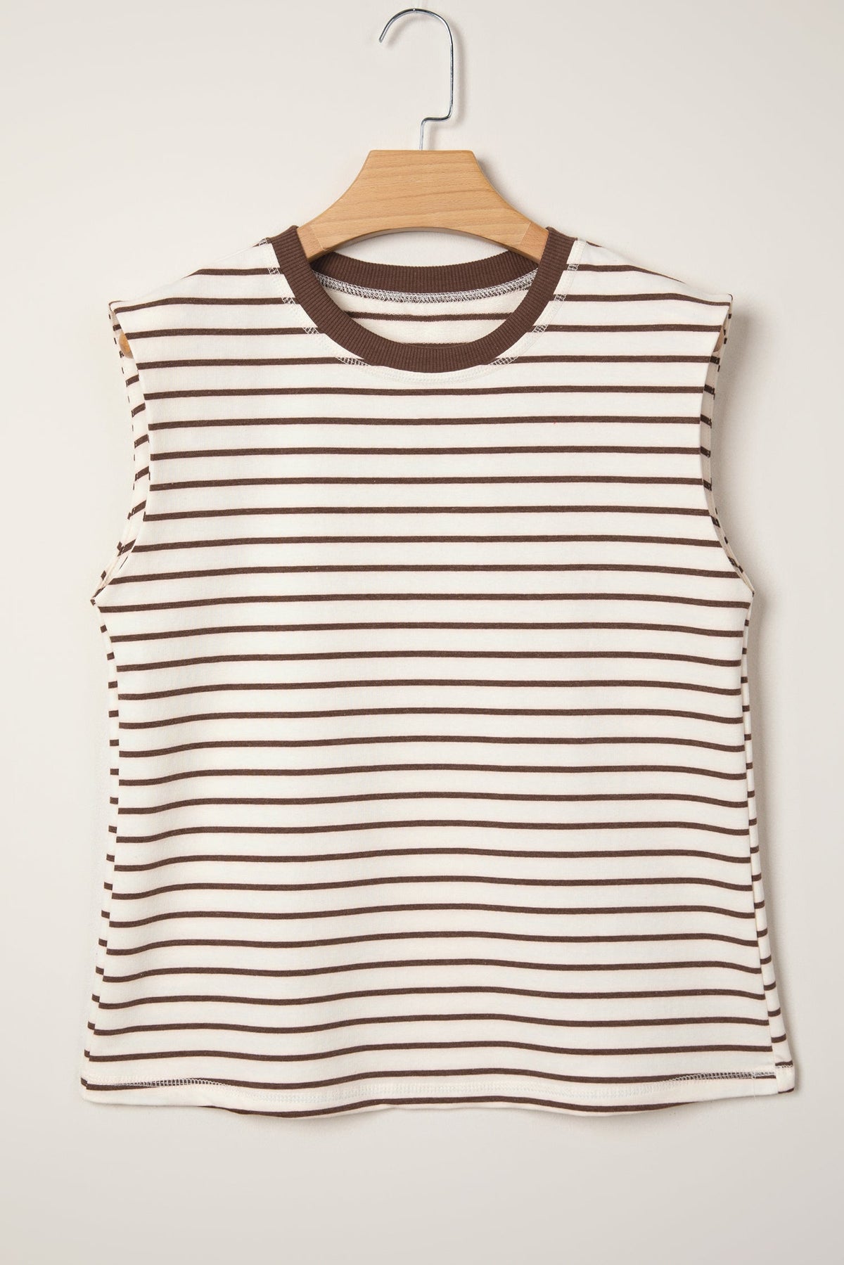 Stripe Ribbed Trim Round Neck Tank Top