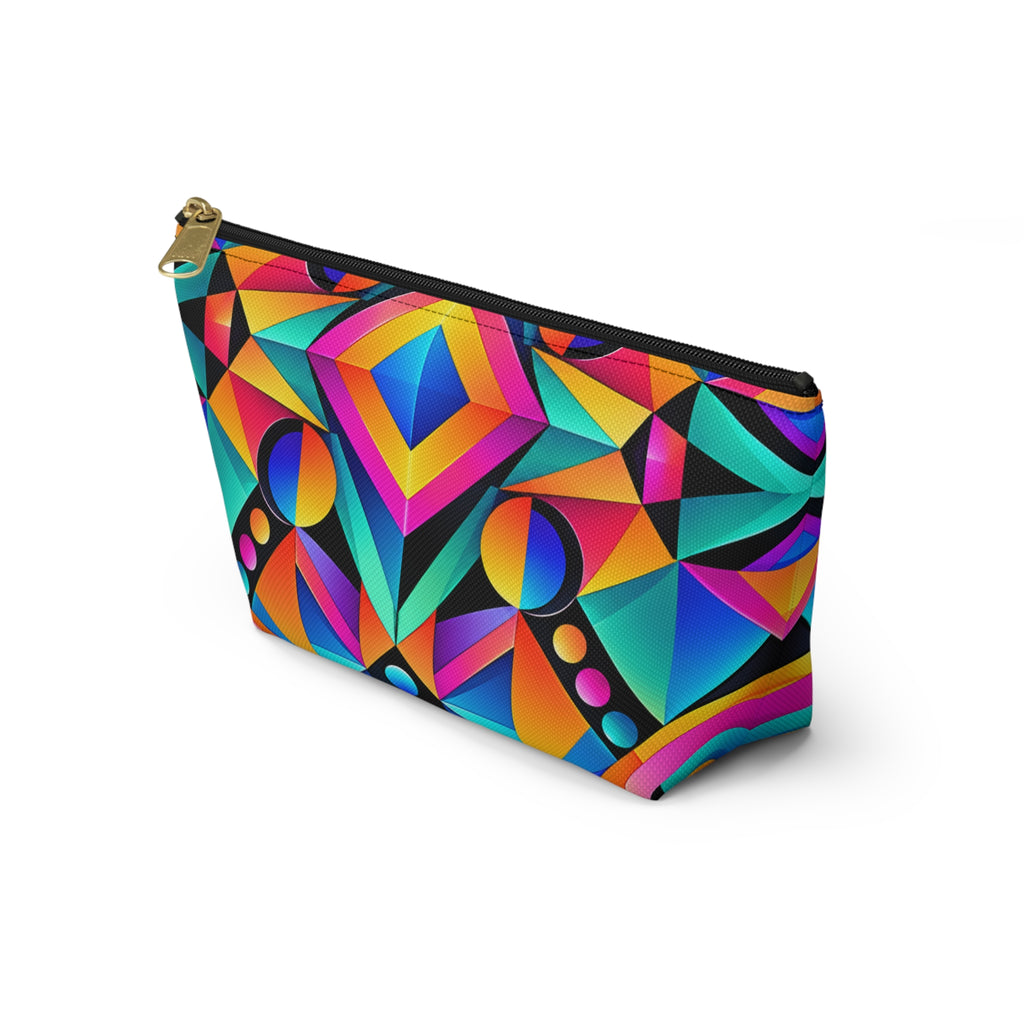 Geometric Neon Makeup Pouch — Colorful Art Deco Accessory Bag
