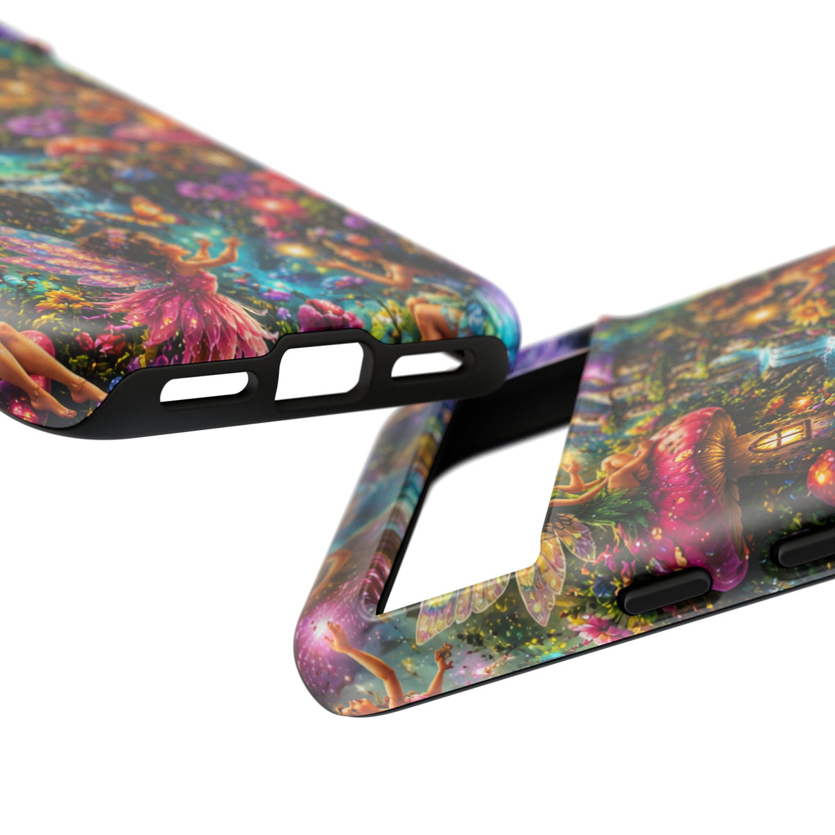 Fairy Garden Tough Phone Case — Whimsical Cottage, Waterfall & Mushroom Artwork