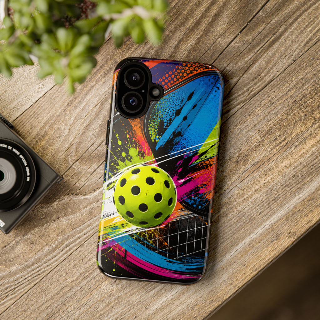 Pickleball Phone Case – Neon Paddle & Ball Splash Tough Case