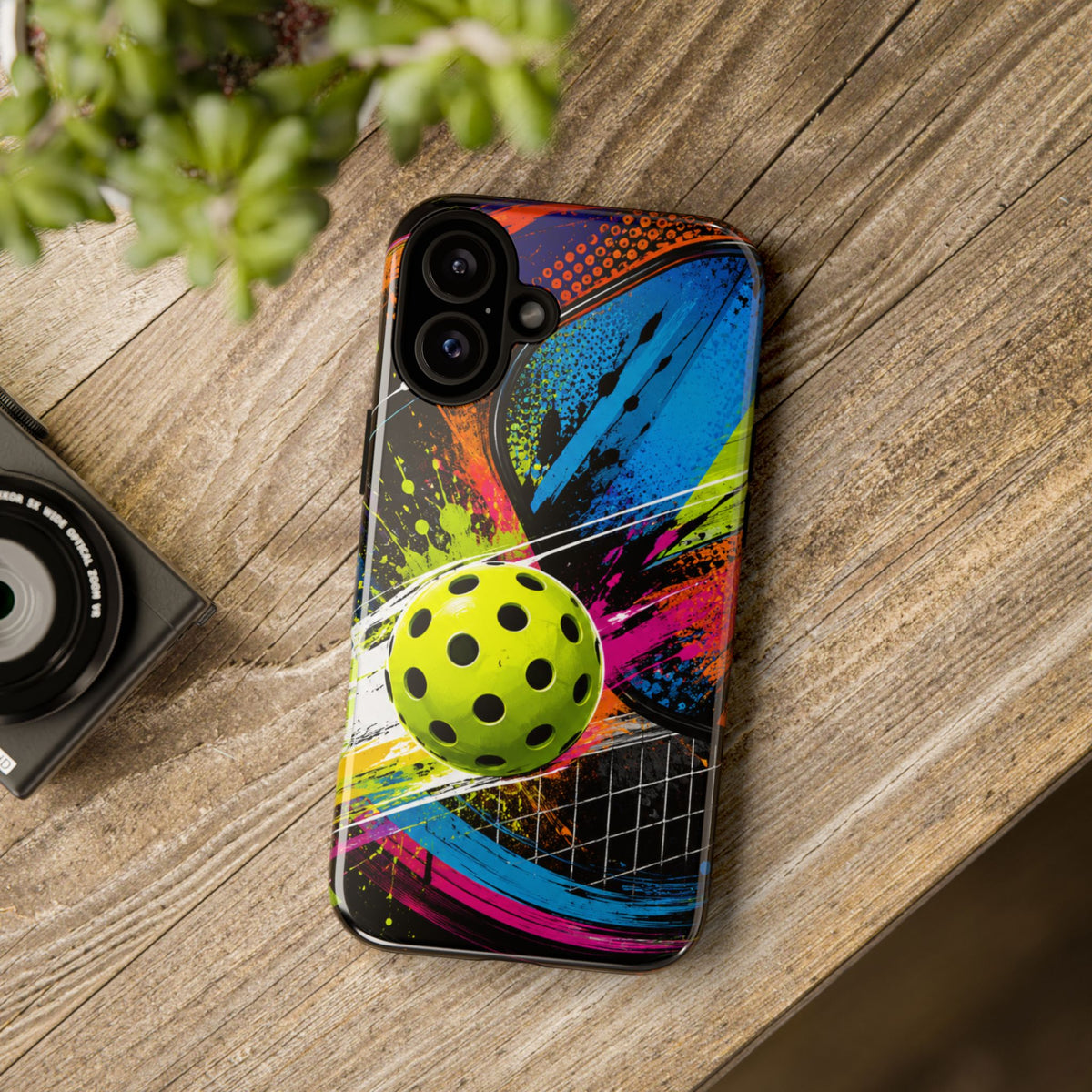 Pickleball Phone Case – Neon Paddle & Ball Splash Tough Case