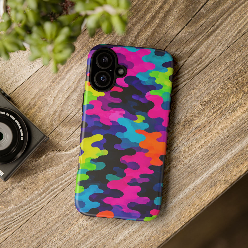 Neon Camo Tough Phone Case — Bright Rainbow Protective iPhone Cover