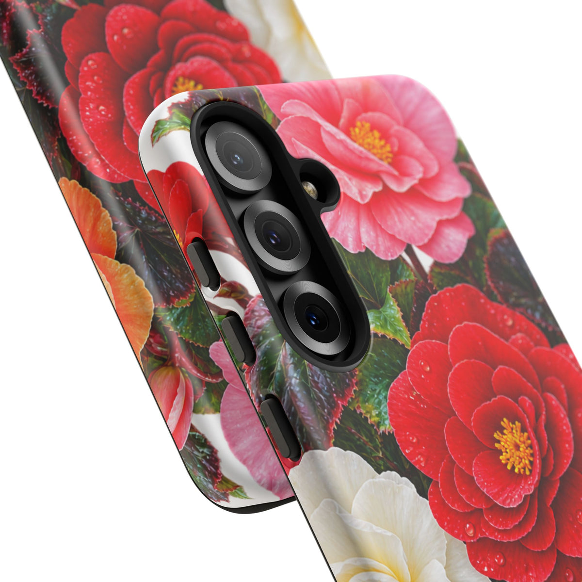 Floral Begonia Phone Case — Vibrant Red, Pink & Yellow Blossom Protective Cover