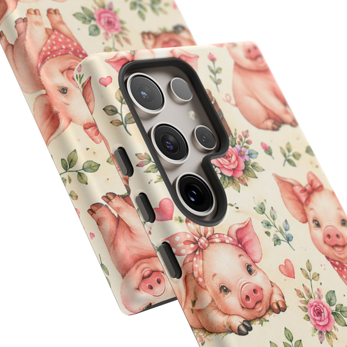 Cute Pink Piglet Phone Case — Vintage Floral Farm Animal iPhone Cover