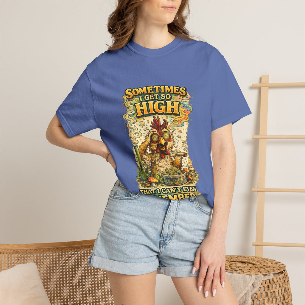 Sometimes I Get So High chicken illustration T-shirt | psychedelic farm design