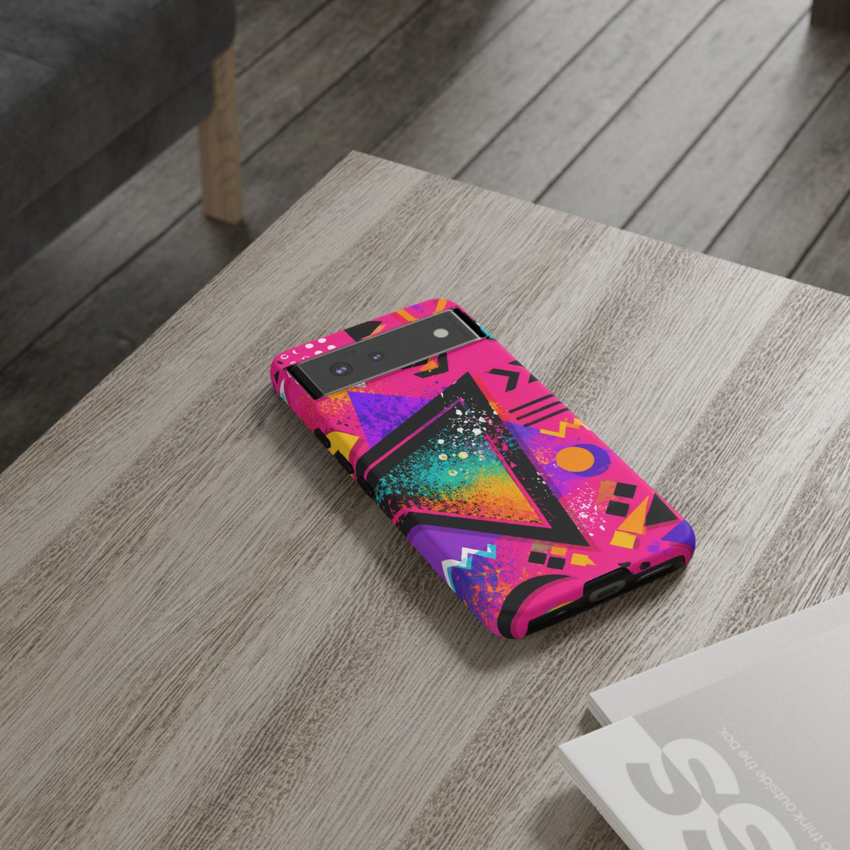 Retro 80s Geometric Phone Case — Neon Triangle Tough Case