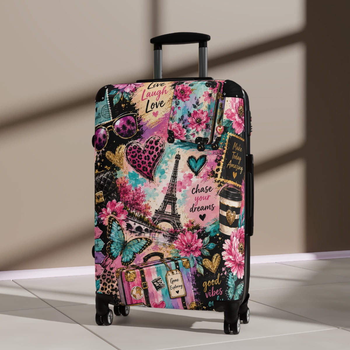 Travel Suitcase - Paris Collage Hard-Side Carry-On with 'Chase Your Dreams' Design