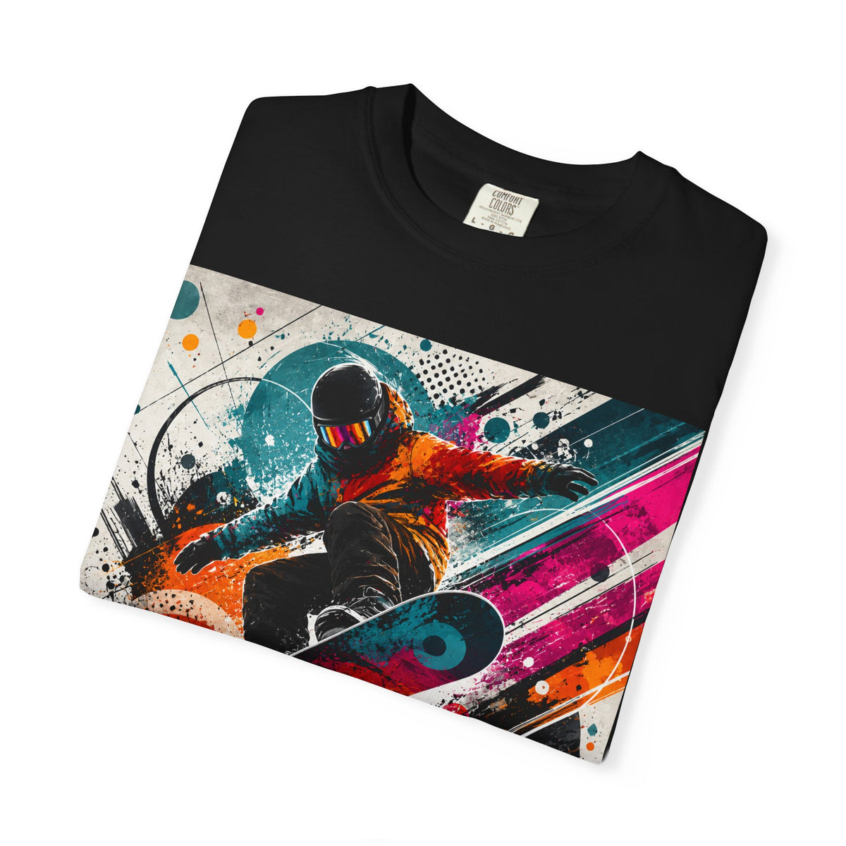 Snowboarder Abstract Art Tee — Dynamic Winter Sports Graphic T-Shirt