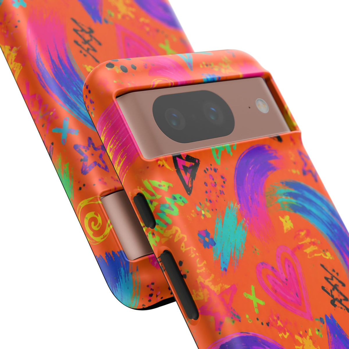Colorful Neon Doodle Phone Case — Bright Abstract Stars & Hearts Tough Case