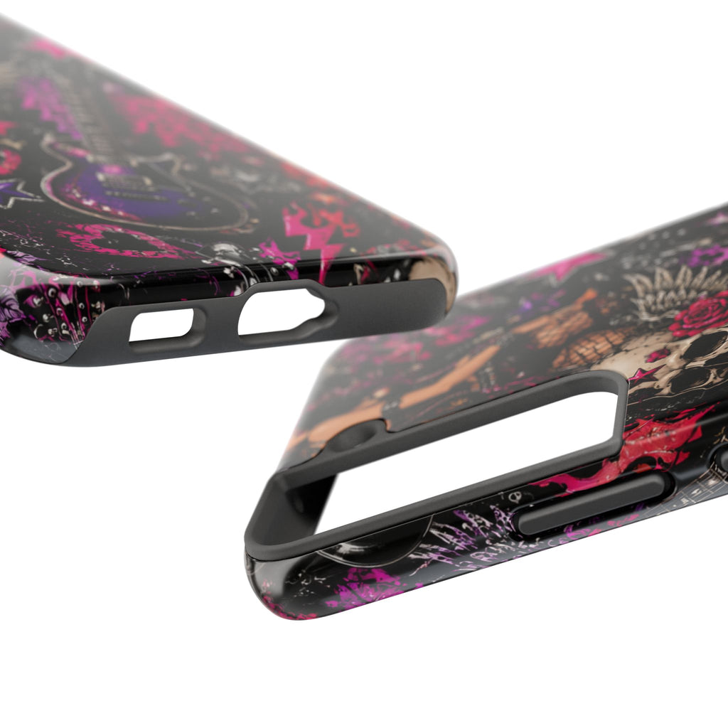 Rock Skull Guitar Phone Case — Edgy Pink Skull & Roses Tough Phone Case