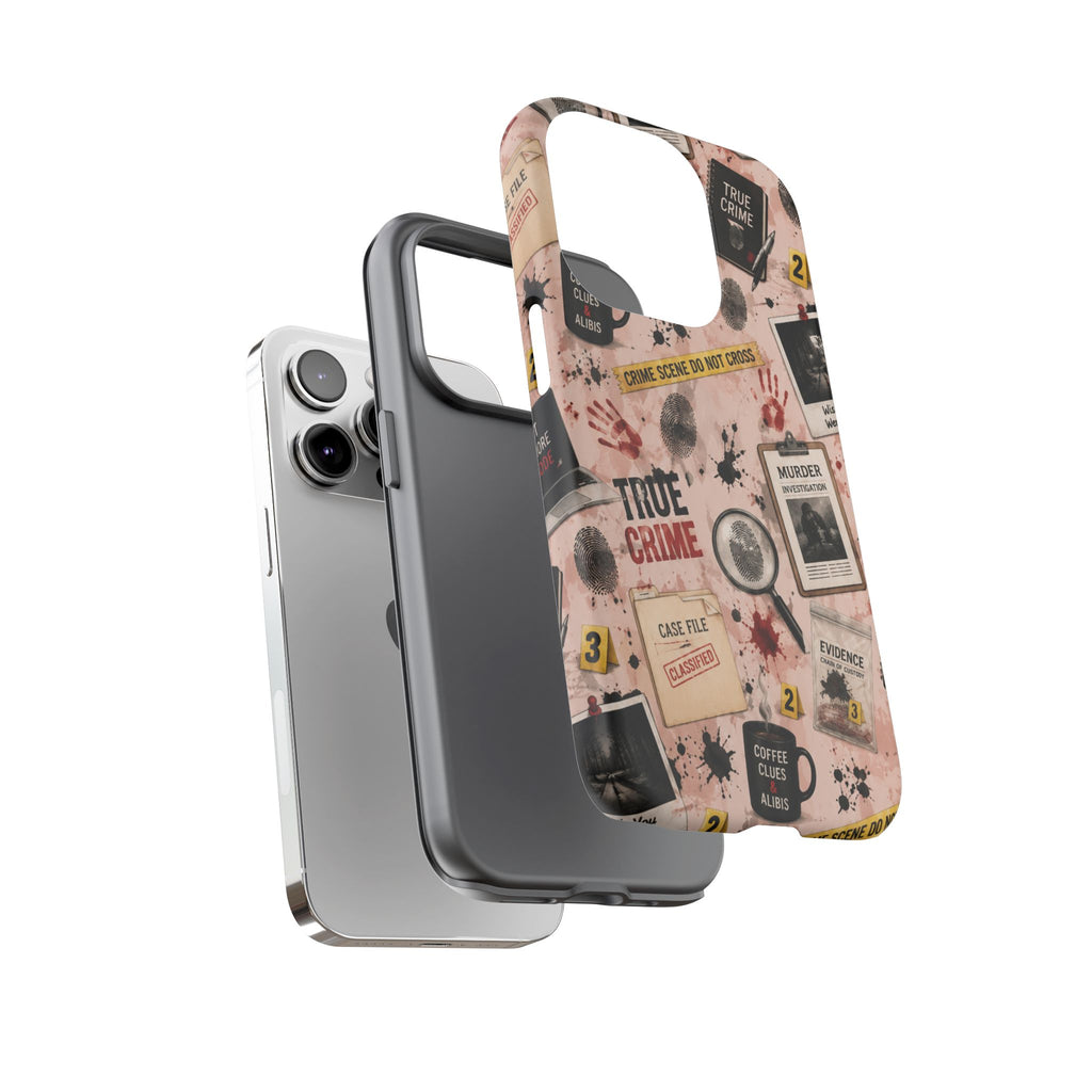 True Crime Pattern Phone Case – Detective Evidence, Crime Scene Tape & 'True Crime' Design