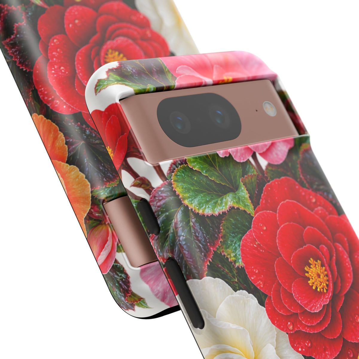 Floral Begonia Phone Case — Vibrant Red, Pink & Yellow Blossom Protective Cover