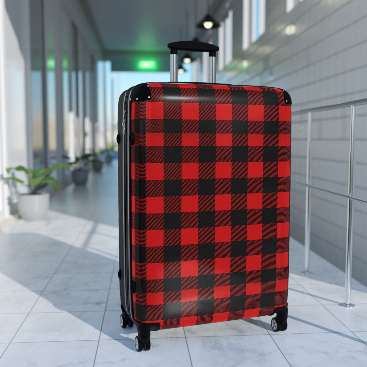 Buffalo Plaid Suitcase — Red & Black Travel Luggage Cover