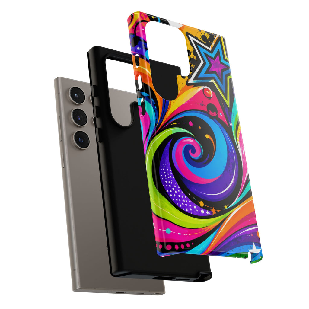 Psychedelic Swirl Phone Case — Bold Retro Stars & Neon Pop Art Tough Case