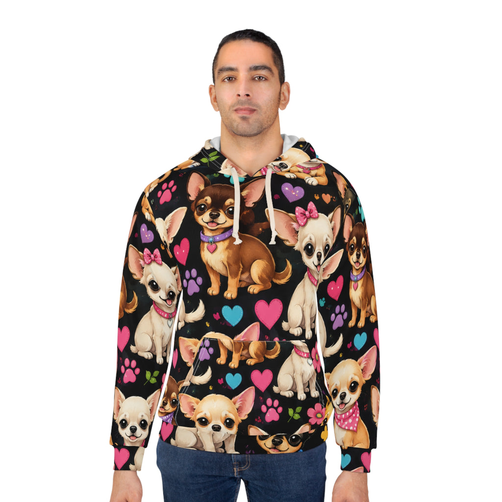 Chihuahua Pattern Hoodie | Cute Chihuahuas, Hearts & Paw Prints