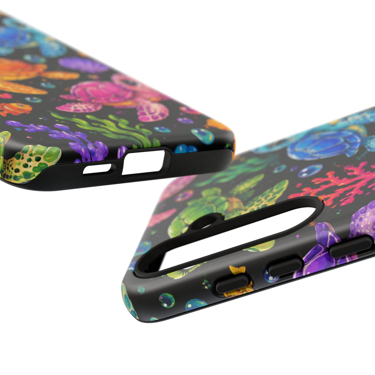 Phone Case — Colorful Cute Sea Turtles on Black (Protective Smartphone Cover)
