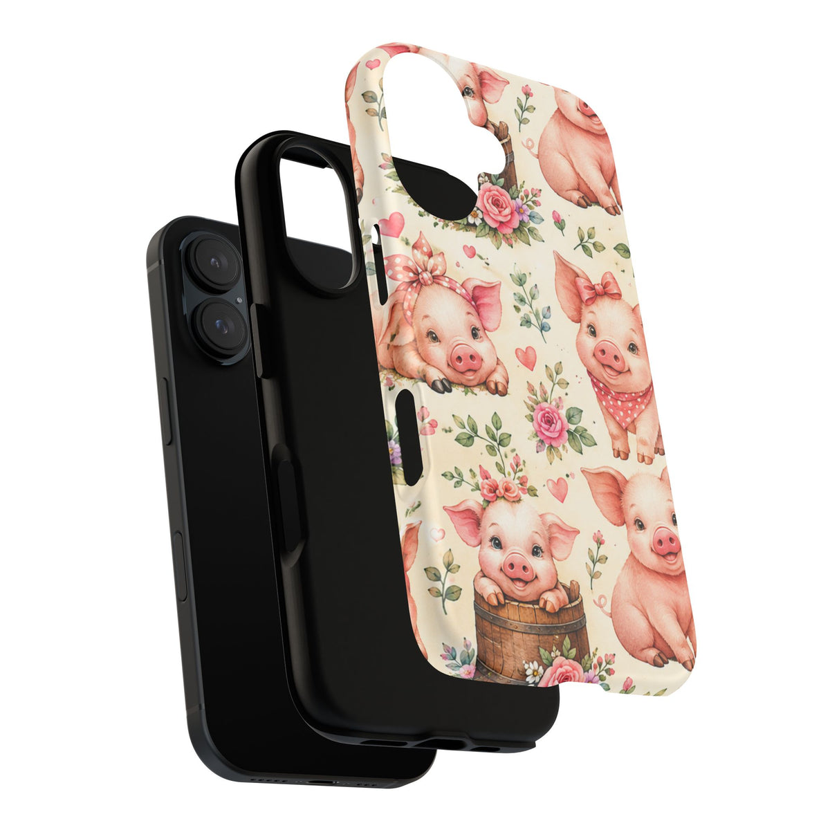 Cute Pink Piglet Phone Case — Vintage Floral Farm Animal iPhone Cover