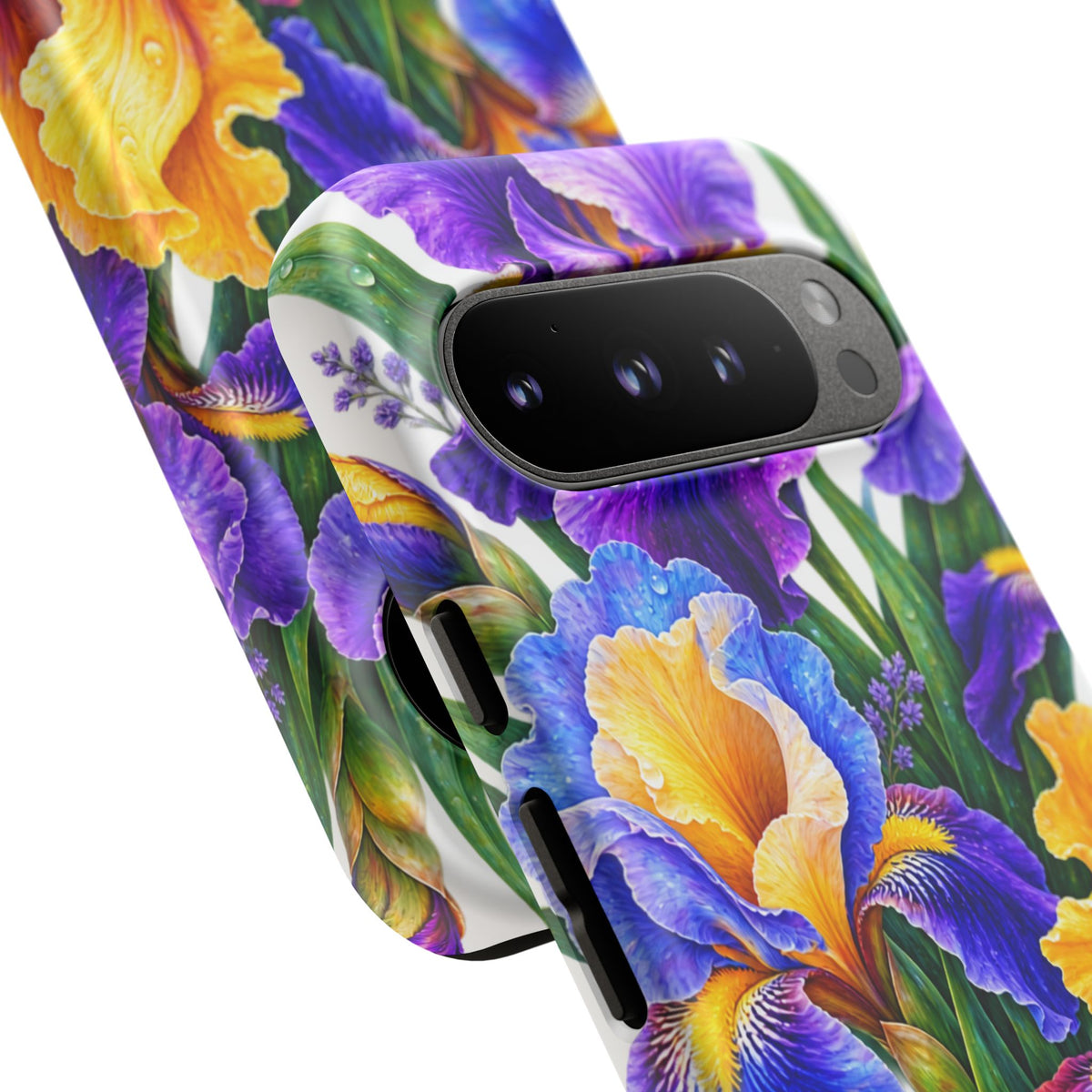 Floral Iris Tough Phone Case — Colorful Watercolor Iris Protective Cover