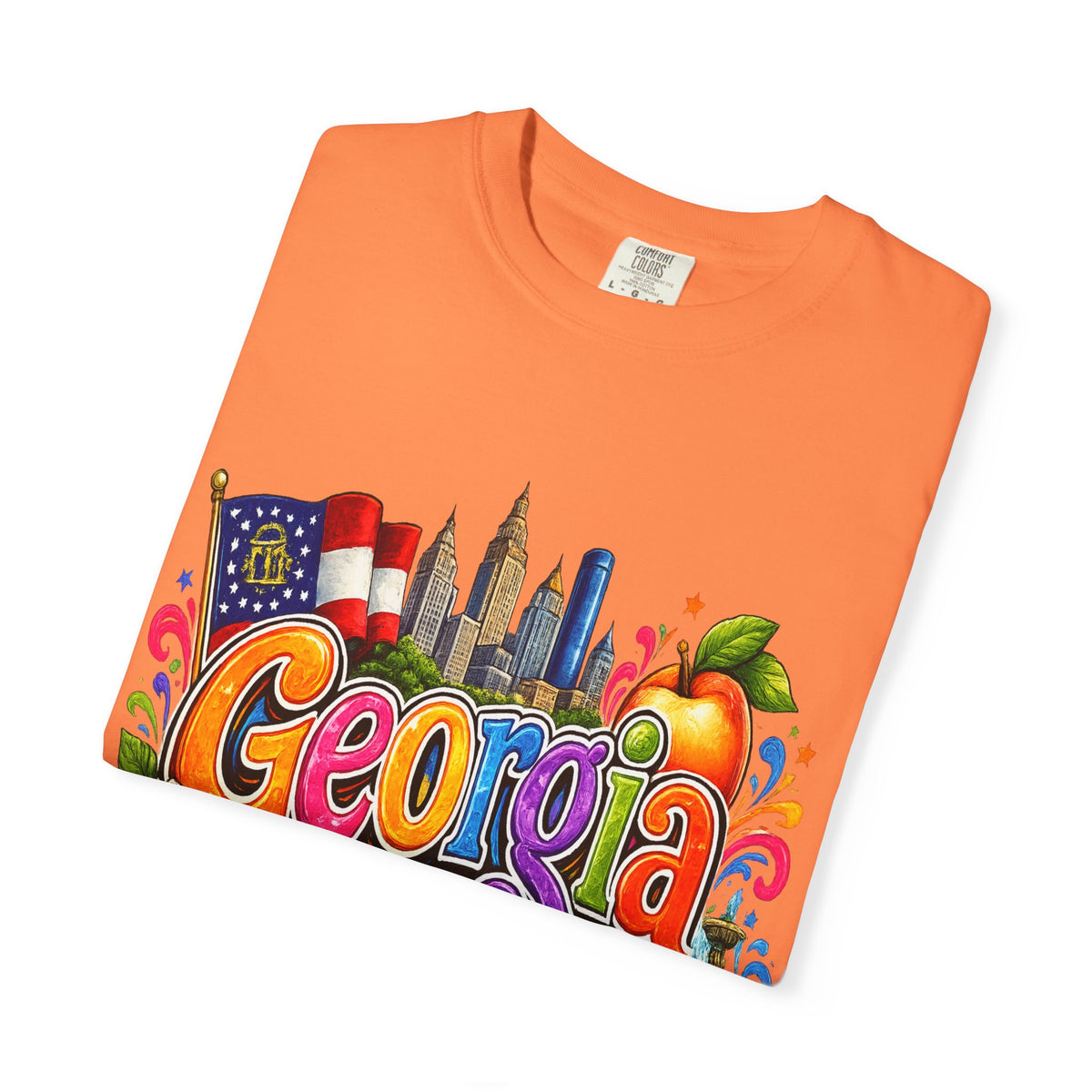 Georgia state illustration T-shirt | Atlanta skyline, peach, magnolia