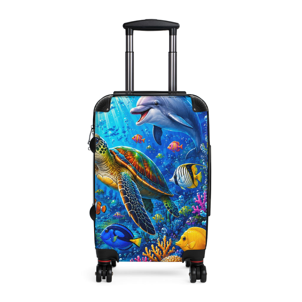 Ocean Life Carry-On Suitcase — Colorful Sea Turtle & Dolphin Luggage Cover