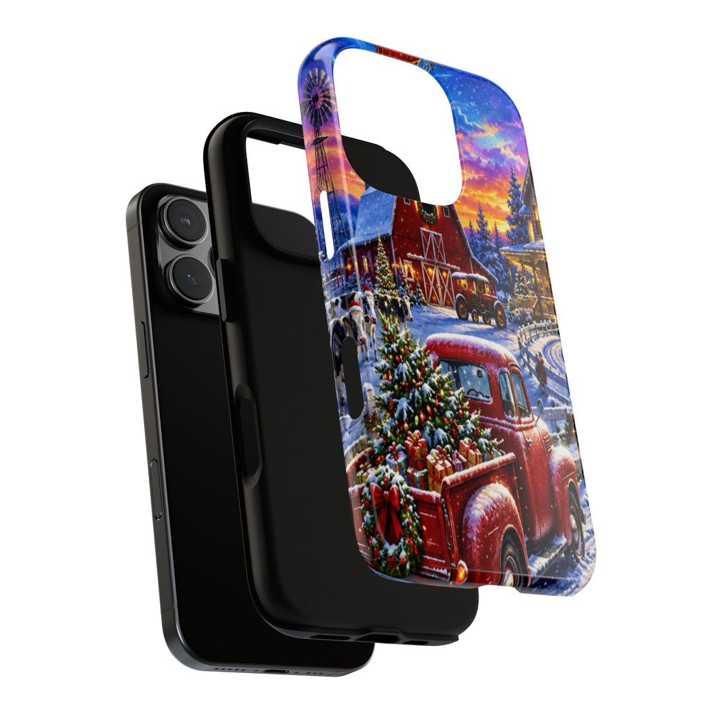 Christmas Farm Phone Case — Vintage Red Truck in Snowy Holiday Scene
